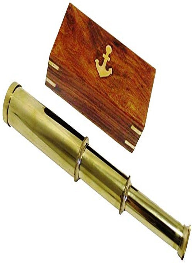 THOR INSTRUMENTS 9" Handheld Brass Telescope Nautical Pirate Spy Glass with Anchor Wood Box Rustic Vintage Home Decor Gifts - Image 1
